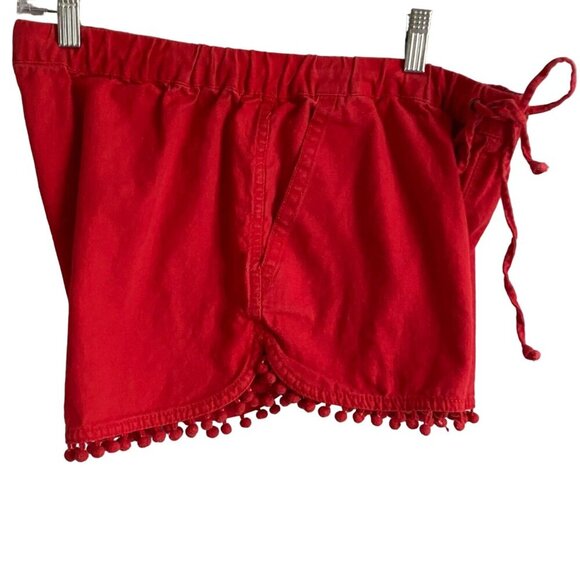 J.Crew Women's Red Pom-Pom Trim Linen Blend Shorts Pockets Size Small - Picture 4 of 8